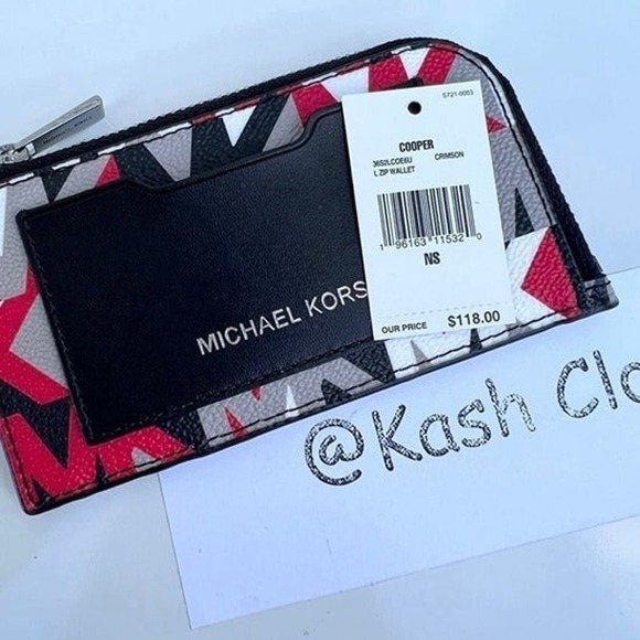 Michael Kors Mens Card case wallet Cooper Logo Zip Around Crimson - Picture 3 of 3